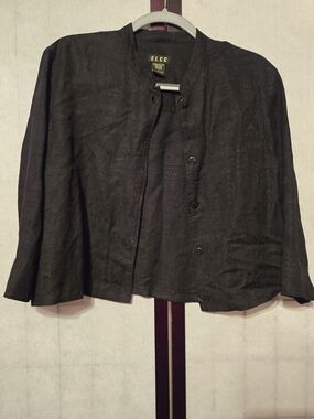 ELCC Women's Black Textured Button-Front Vintage Jacket